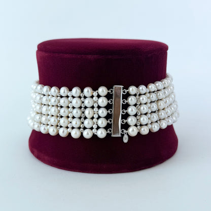 Bridal Pearl Woven Choker with Rhodium Silver