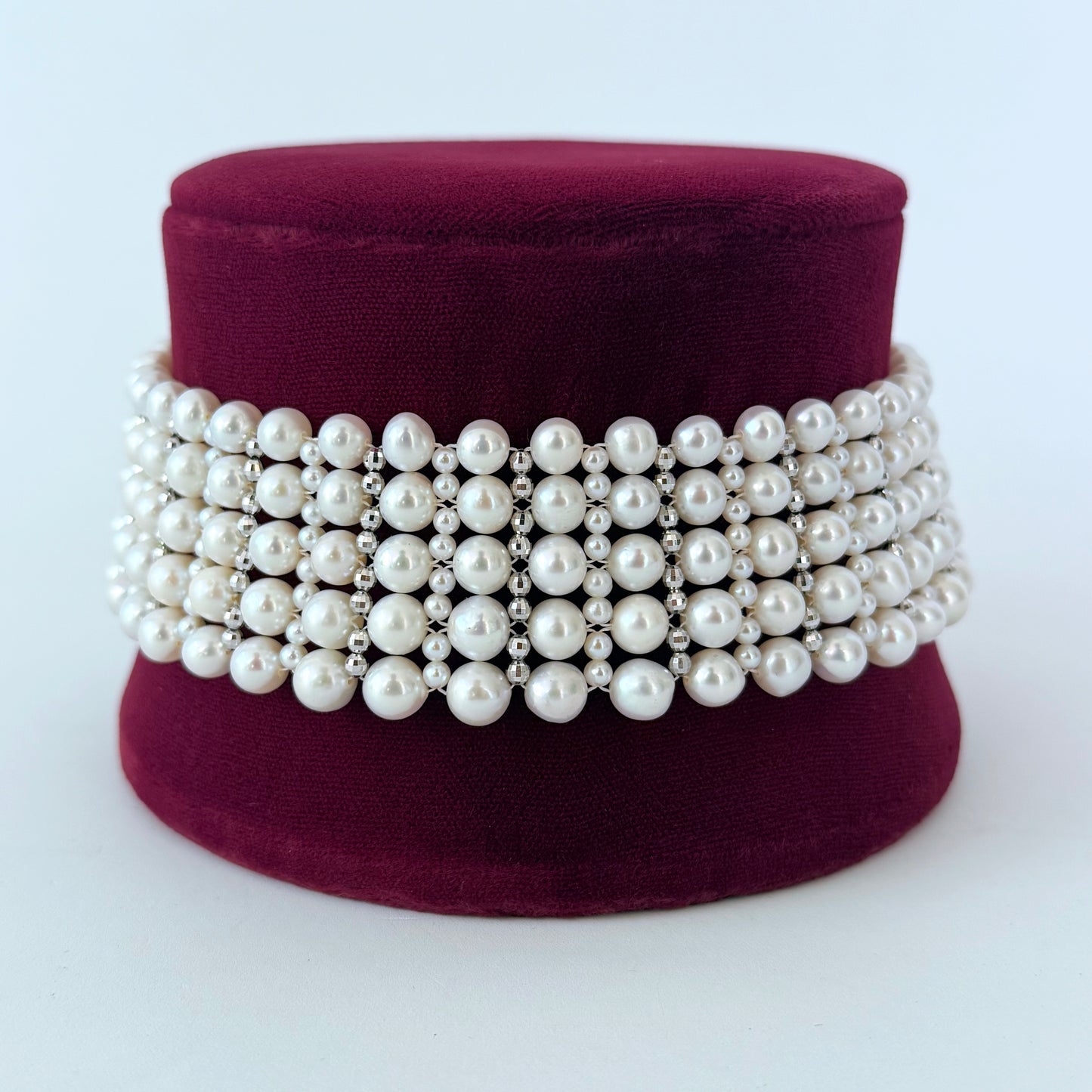 Bridal Pearl Woven Choker with Rhodium Silver