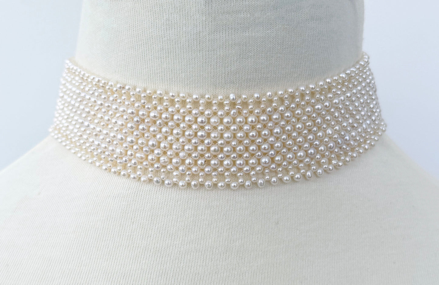 Pearl Woven Bridal Choker with Rhodium Silver