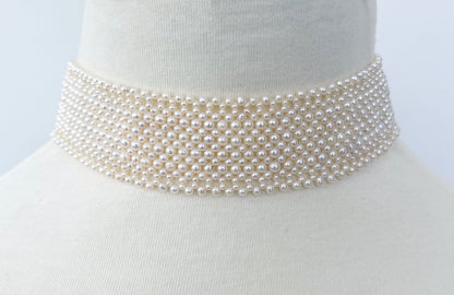 Pearl Woven Bridal Choker with Rhodium Silver