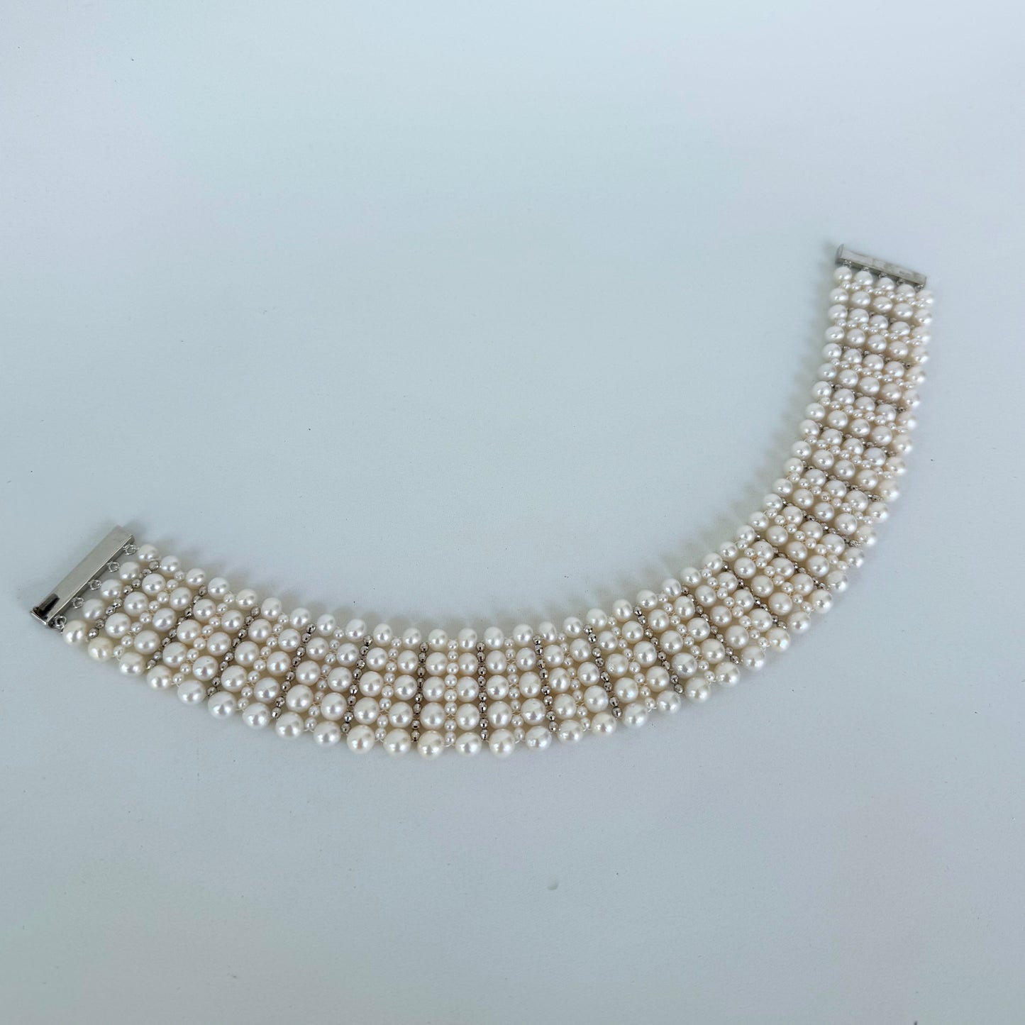Bridal Pearl Woven Choker with Rhodium Silver