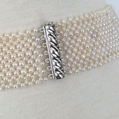 Pearl Woven Bridal Choker with Rhodium Silver