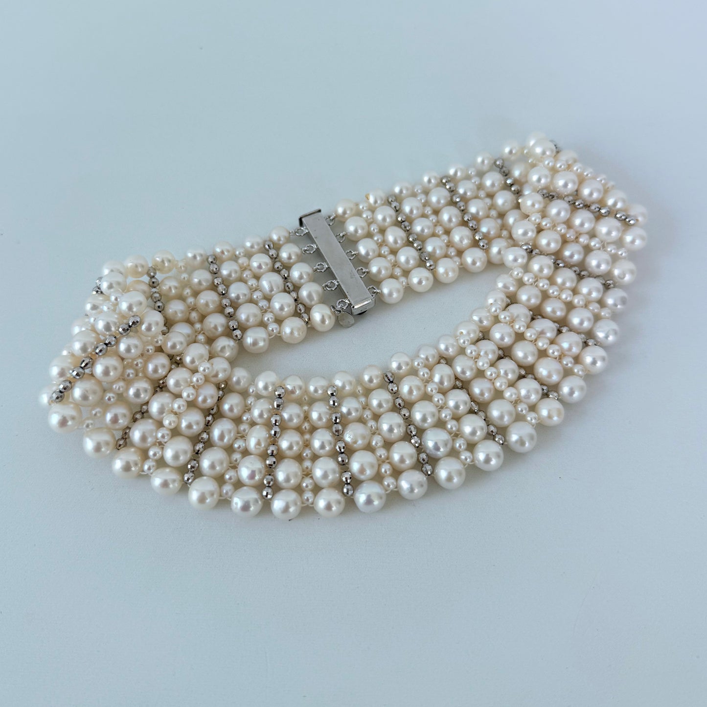 Bridal Pearl Woven Choker with Rhodium Silver