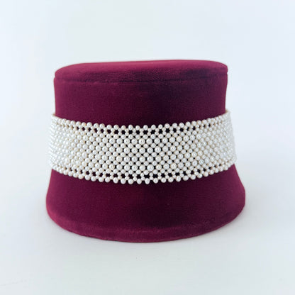 Pearl Woven Bridal Choker with Rhodium Silver