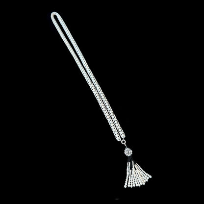 Woven Pearl Sautoir with Black Onyx & Rhodium Silver