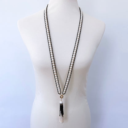 Pearl and Black Spinel Satuoir and Tassel with 14k Yellow Gold