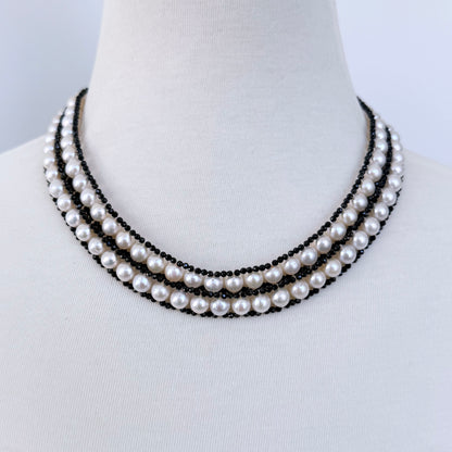 Pearl and Black Spinel Satuoir and Tassel with 14k Yellow Gold