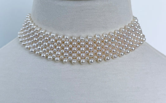 Pearl Woven Bridal Choker with Adjustable Clasp