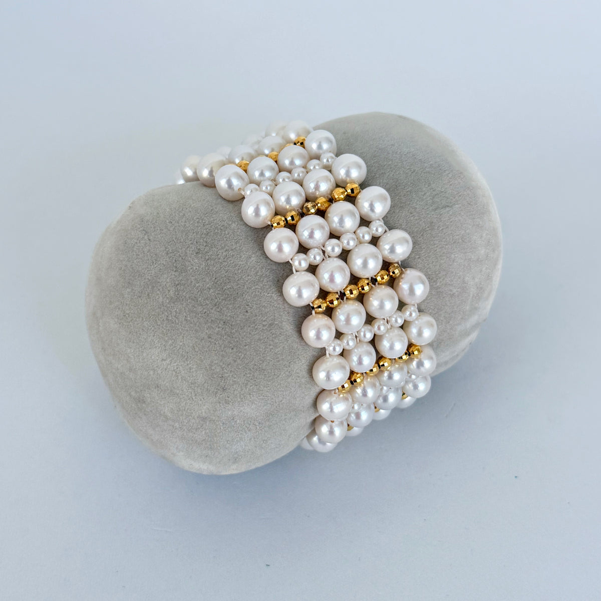 Pearl Woven Bridal Bracelet with 18k Yellow Gold Plating