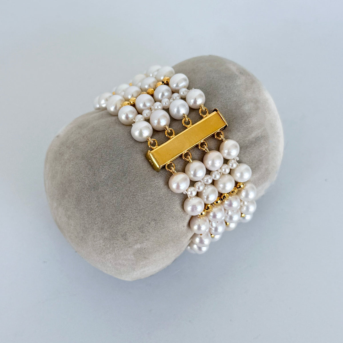 Pearl Woven Bridal Bracelet with 18k Yellow Gold Plating