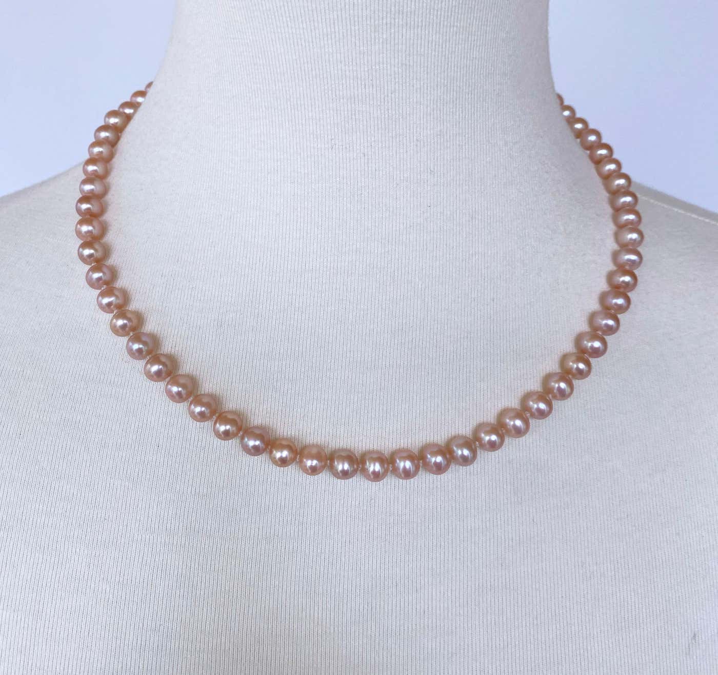 Pink Pearl Necklace with 14k Yellow Gold Filigree Clasp