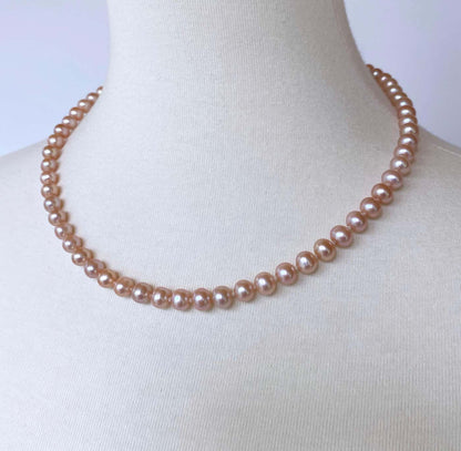 Pink Pearl Necklace with 14k Yellow Gold Filigree Clasp