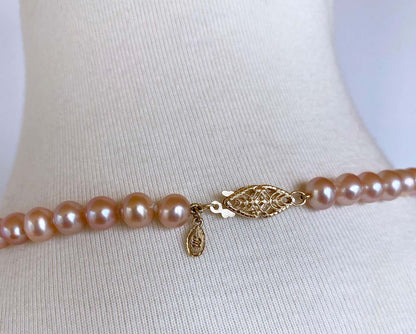 Pink Pearl Necklace with 14k Yellow Gold Filigree Clasp