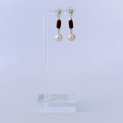 Coral, Pearl & 14k Studded Earrings