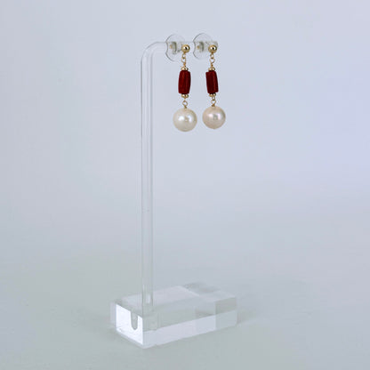 Coral, Pearl & 14k Studded Earrings