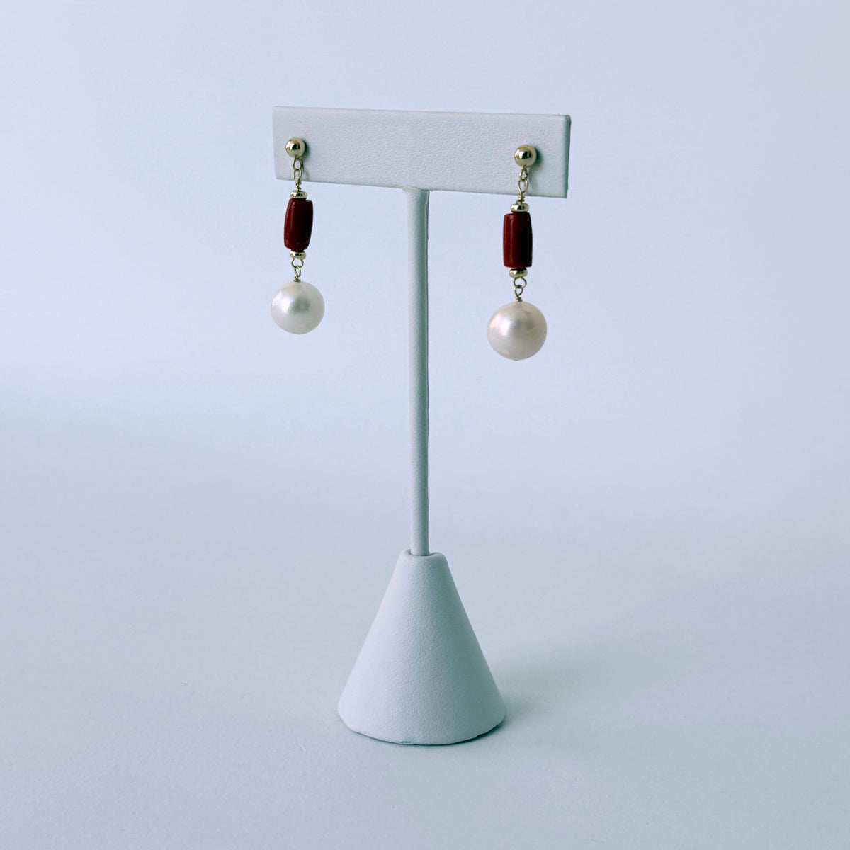 Coral, Pearl & 14k Studded Earrings