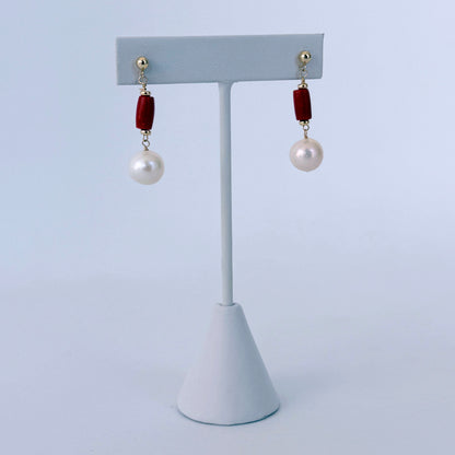 Coral, Pearl & 14k Studded Earrings