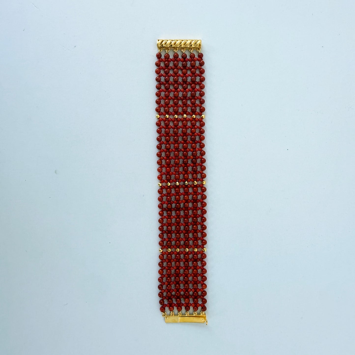 Coral & Faceted Gold Woven Bracelet