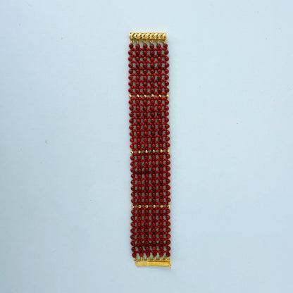 Coral & Faceted Gold Woven Bracelet