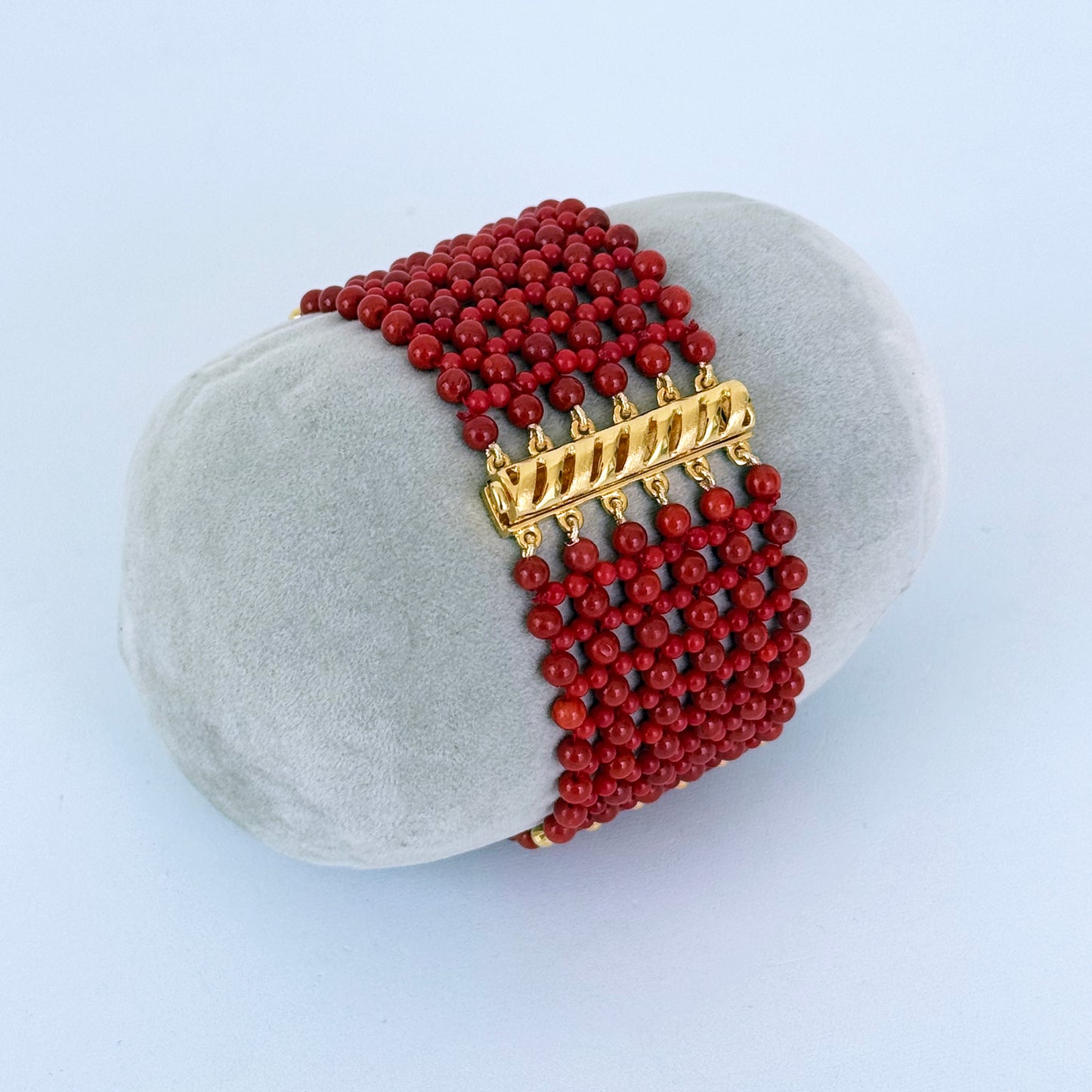 Coral & Faceted Gold Woven Bracelet