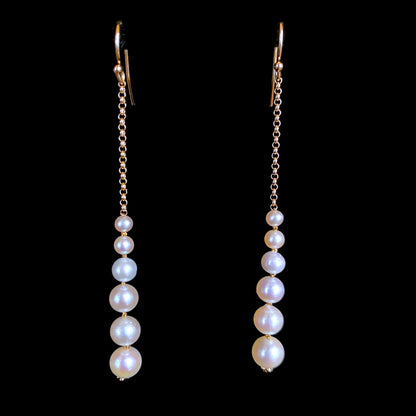 Dangle Graduated Pearl Earrings with solid 14k Yellow Gold