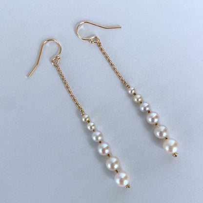 Dangle Graduated Pearl Earrings with solid 14k Yellow Gold