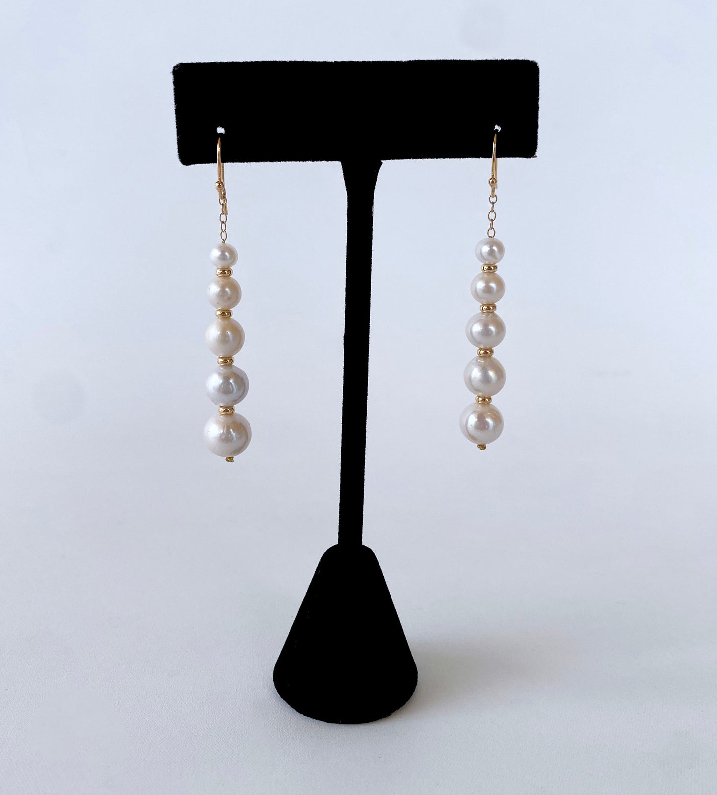 Graduated Pearl Dangle Earrings with Solid 14k Yellow Gold Hooks