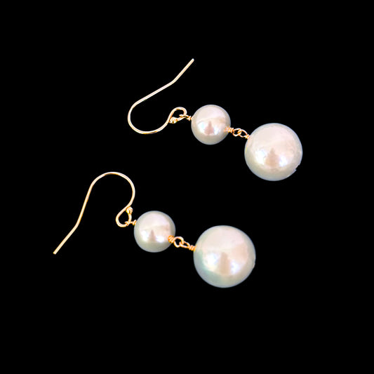 Pearl Drop Earrings with Solid 14k Yellow Gold