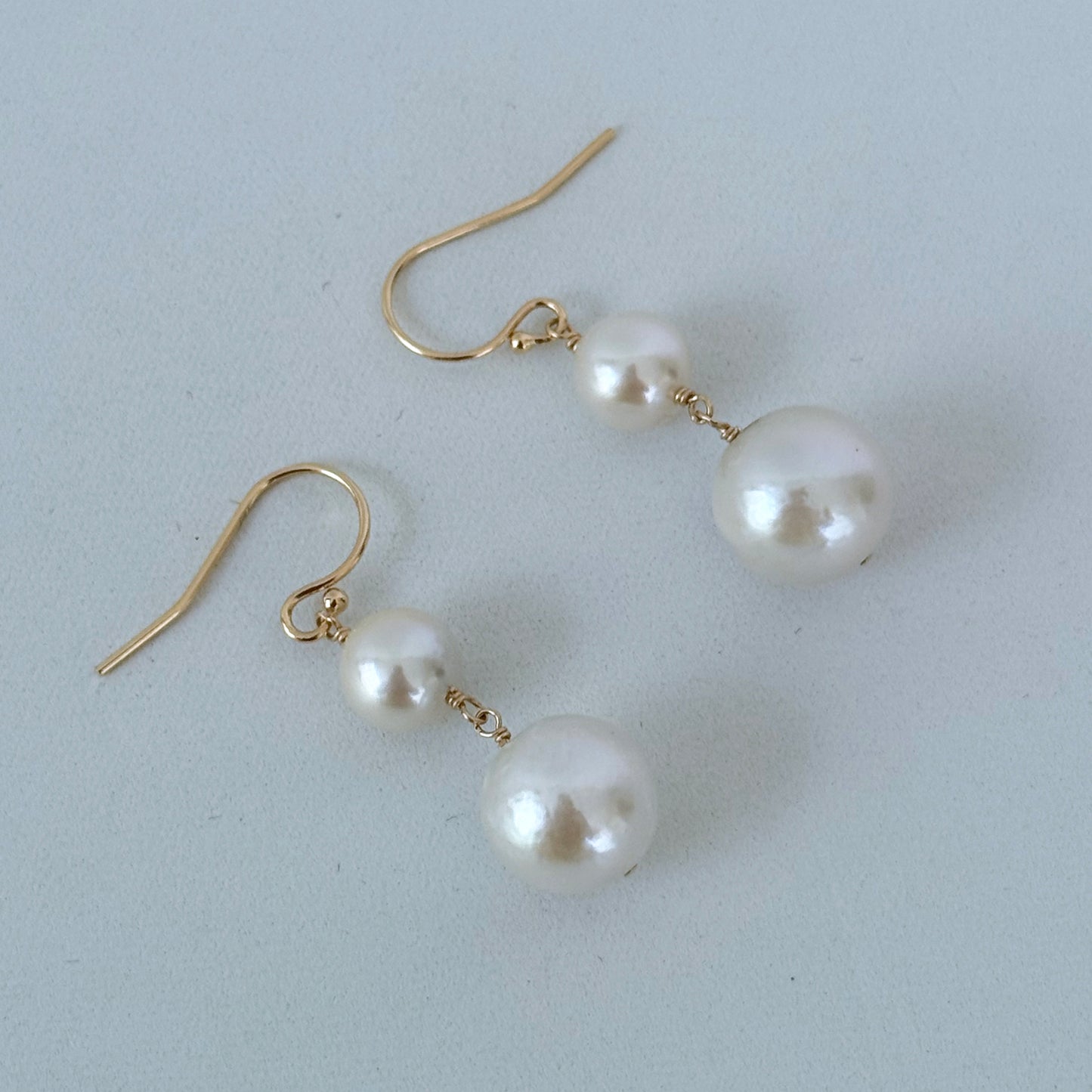 Pearl Drop Earrings with Solid 14k Yellow Gold