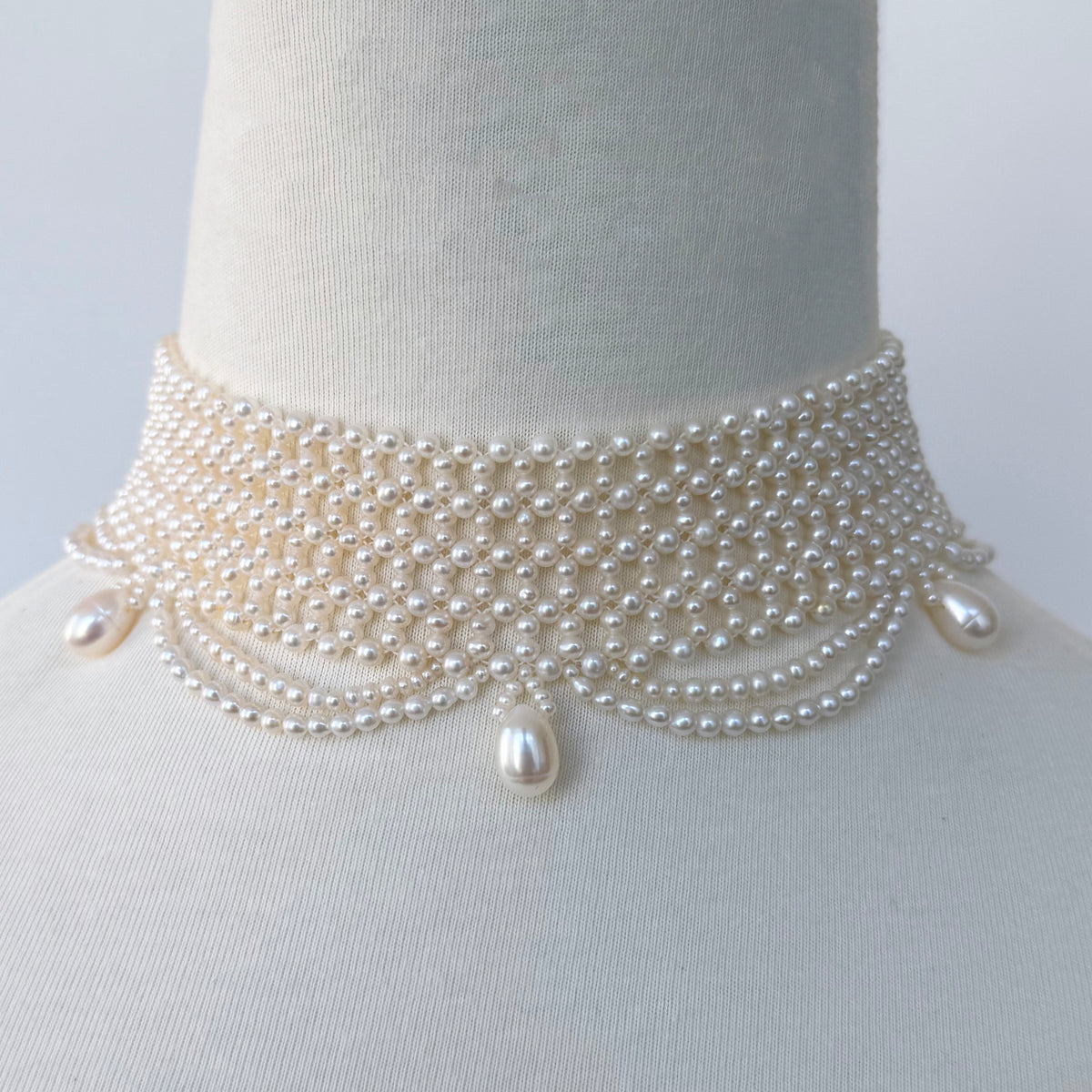 Bridal Pearl Draped Choker with Adjustable Rhodium Clasp