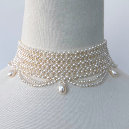 Bridal Pearl Draped Choker with Adjustable Rhodium Clasp