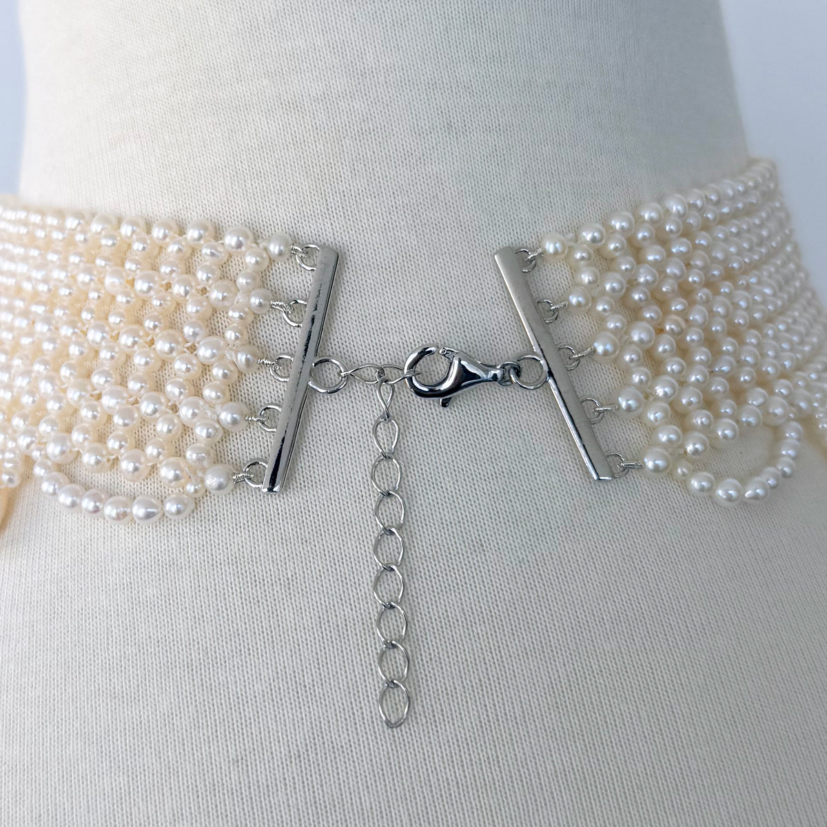 Bridal Pearl Draped Choker with Adjustable Rhodium Clasp