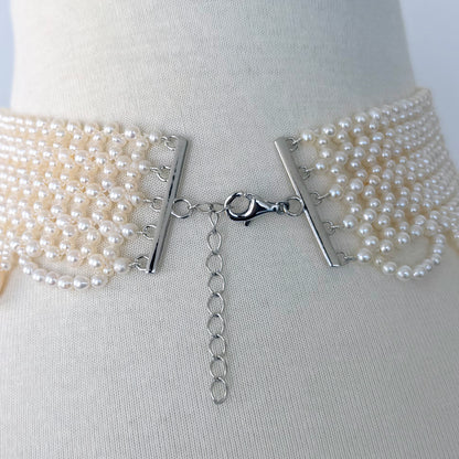 Bridal Pearl Draped Choker with Adjustable Rhodium Clasp