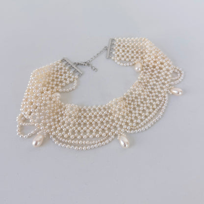 Bridal Pearl Draped Choker with Adjustable Rhodium Clasp
