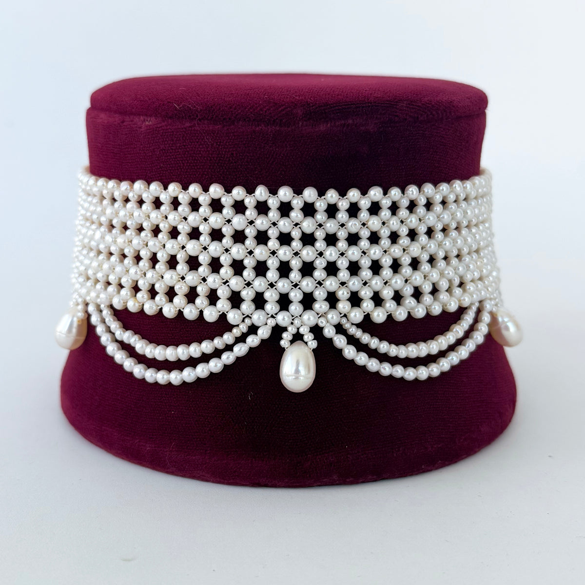 Bridal Pearl Draped Choker with Adjustable Rhodium Clasp