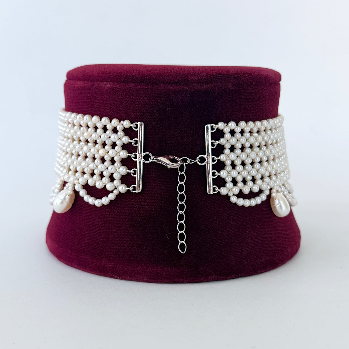 Bridal Pearl Draped Choker with Adjustable Rhodium Clasp