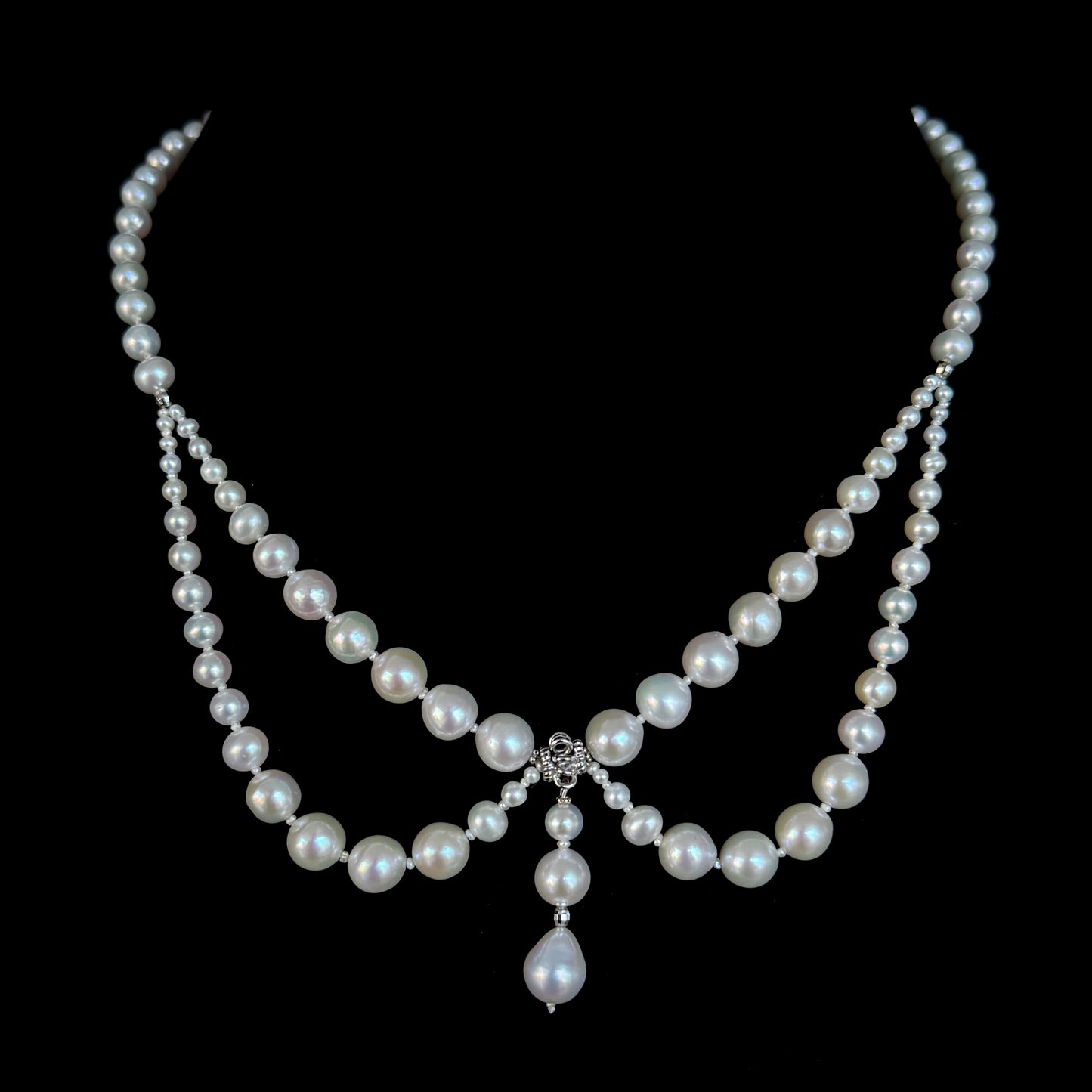 Pearl Draped Necklace With Rhodium Silver Findings