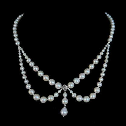 Pearl Draped Necklace With Rhodium Silver Findings