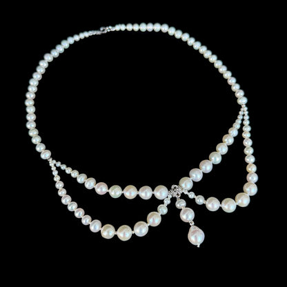 Pearl Draped Necklace With Rhodium Silver Findings