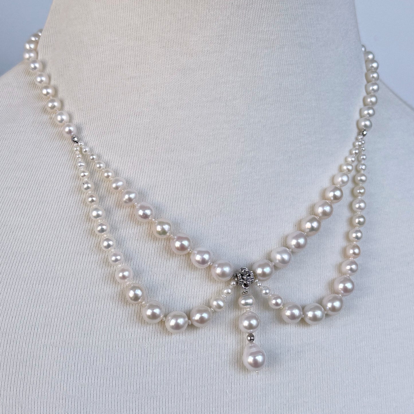 Pearl Draped Necklace With Rhodium Silver Findings