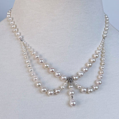 Pearl Draped Necklace With Rhodium Silver Findings