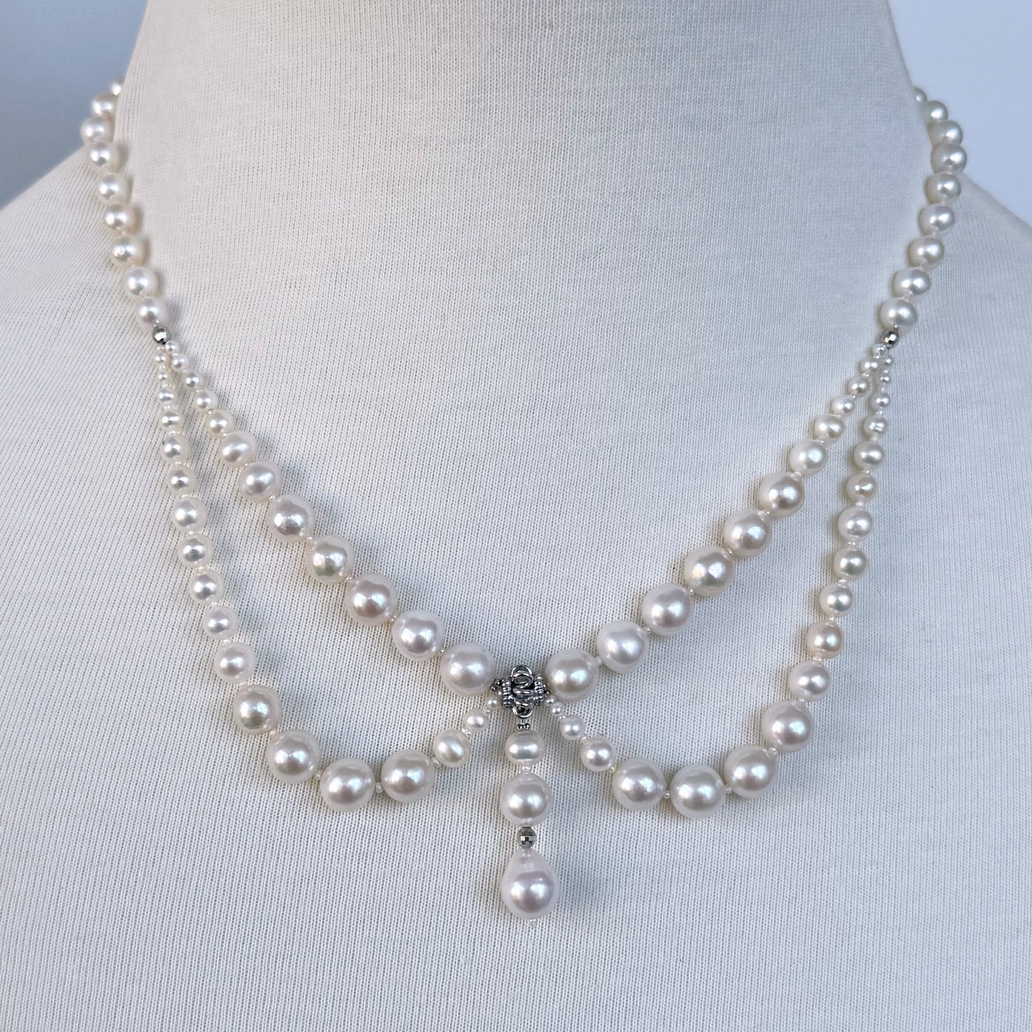 Pearl Draped Necklace With Rhodium Silver Findings
