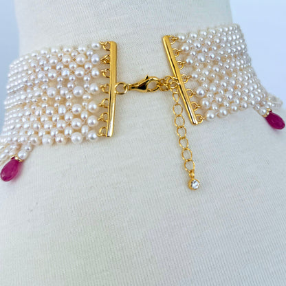 Draped Pearl Woven Bridal Choker with Pink Sapphires