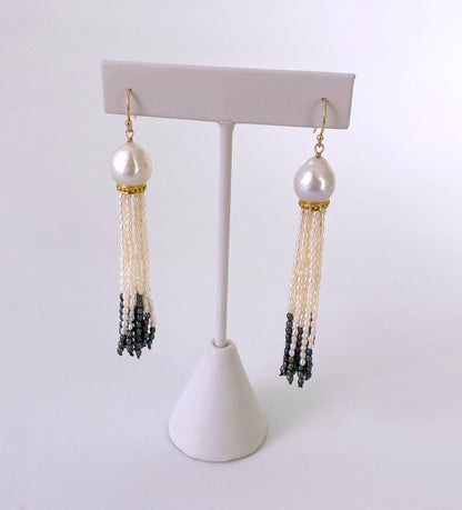 Solid 14k & Pearl Earrings with Ombre Tassels