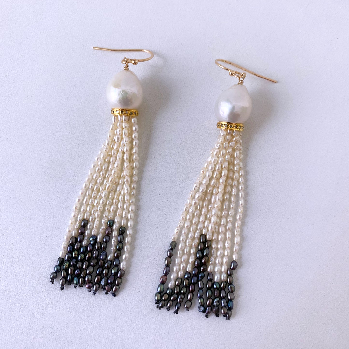 Solid 14k & Pearl Earrings with Ombre Tassels