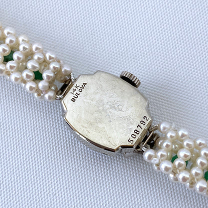 Emerald Encrusted Vintage Watch with Pearls and 14k White Gold