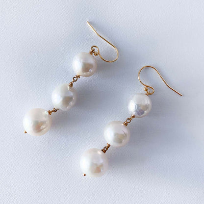 Pearl & Solid 14k Yellow Gold Earrings