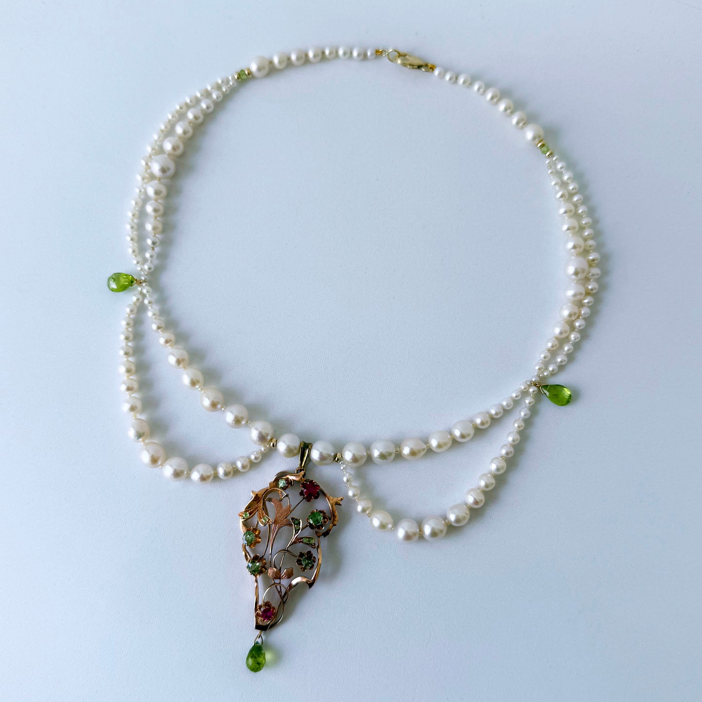 Gold & Semi Precious Centerpiece Pearl Draped Necklace