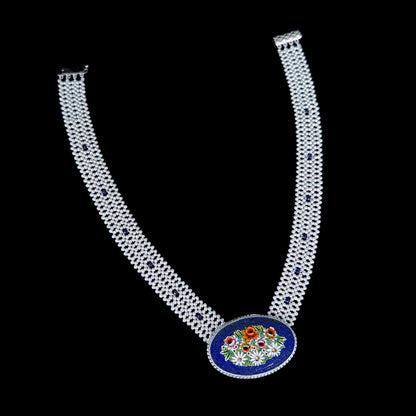 Pearl & Lapis Woven Floral Mosaic Necklace