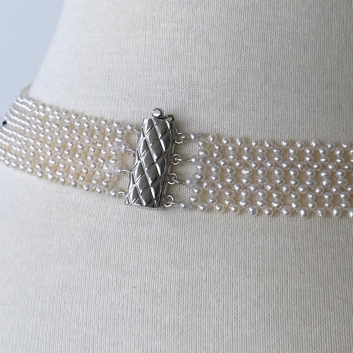 Pearl & Lapis Woven Floral Mosaic Necklace